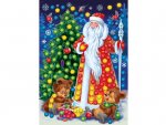 МОЗАЙКА ИЗ ПОМПОНОВ формат А5 Дед  Мороз и мишки у елки