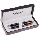 Набор Delucci "Classico": ручка шарик., 1мм и ручка-роллер, 0,6мм, синие, корпус черный, подар.уп.
