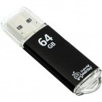 Память Smart Buy "V-Cut"  64GB, USB 2.0 Flash Drive, черный (металл.корпус)