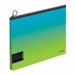 Папка-конверт на молнии с расширением Berlingo "Radiance", 180мкм, голубой/зеленый градиент
