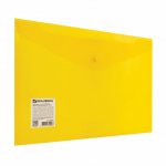 Папка-конверт с кнопкой BRAUBERG А4 до 100 л прозрачная желтая СВЕРХПРОЧНАЯ  0,18 мм, 270472