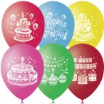 Воздушные шары,  50шт., M10/25см, ПатиБум "С Днем Рождения", пастель+декор (цена за 1 шт)