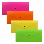 Папка-конверт на кнопке пластиковая ErichKrause® Glossy Neon, непрозрачная, Travel, ассорти