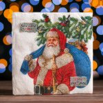 Новогодние салфетки бумажные Fresco "Дед Мороз", 2 слоя, 33*33 см, 20 листов 3844031
