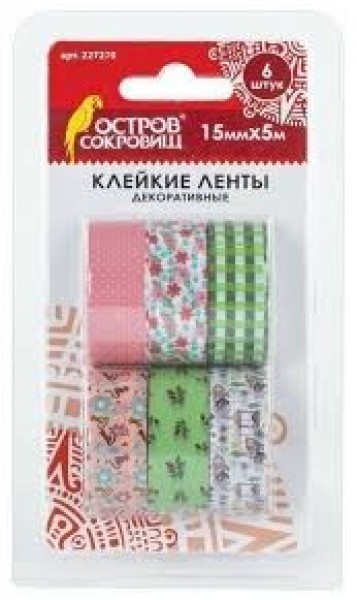 купить Клейкие ленты 15мм х 5м декоративные ОСТРОВ СОКРОВИЩ, КОМПЛЕКТ 6шт, ассорти №1, блистер, 227270 в Тамбове