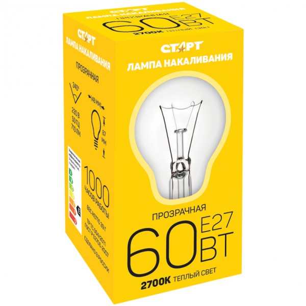 купить Лампа накаливания Старт Б 60W, E27, прозрачная в Тамбове