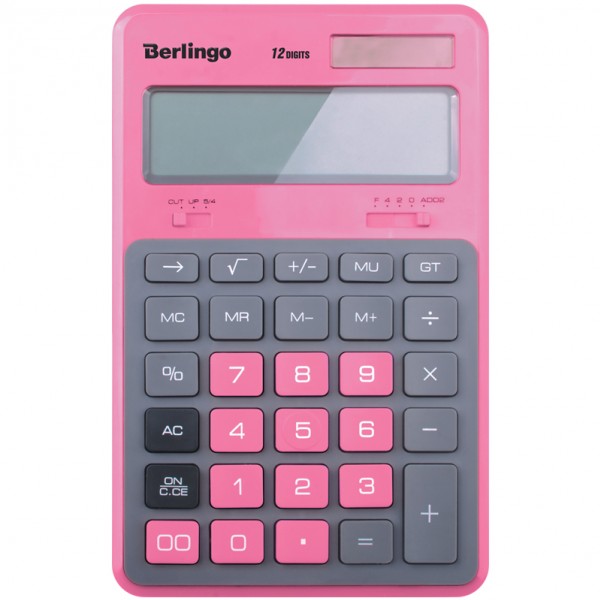 купить Калькулятор настольный Berlingo "Hyper", 12 разр., двойное питание, 171*108*12, розовый в Тамбове