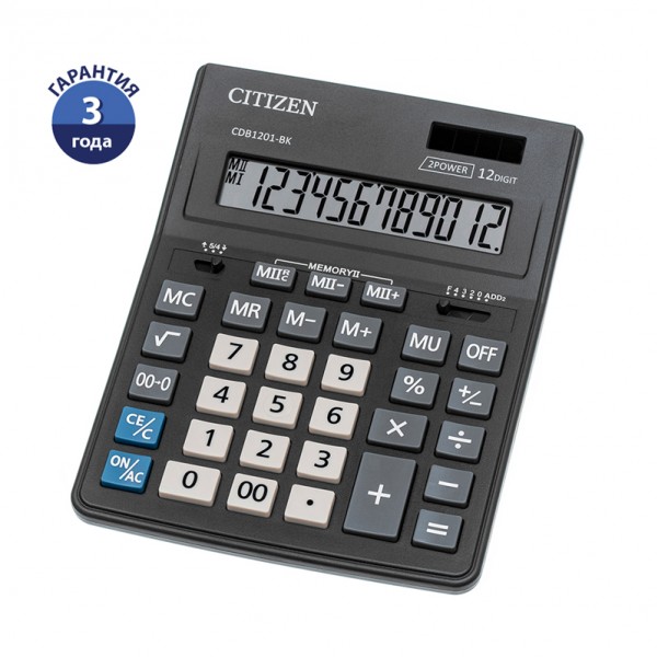 купить Калькулятор настольный Citizen Business Line CDB1201-BK, 12 разрядов, двойное питание, 155*205*35мм, черный в Тамбове