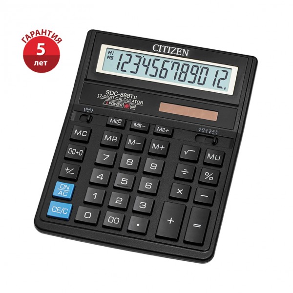 купить Калькулятор настольный Citizen SDC-888TII, 12 разрядов, двойное питание, 158*203*31мм, черный в Тамбове