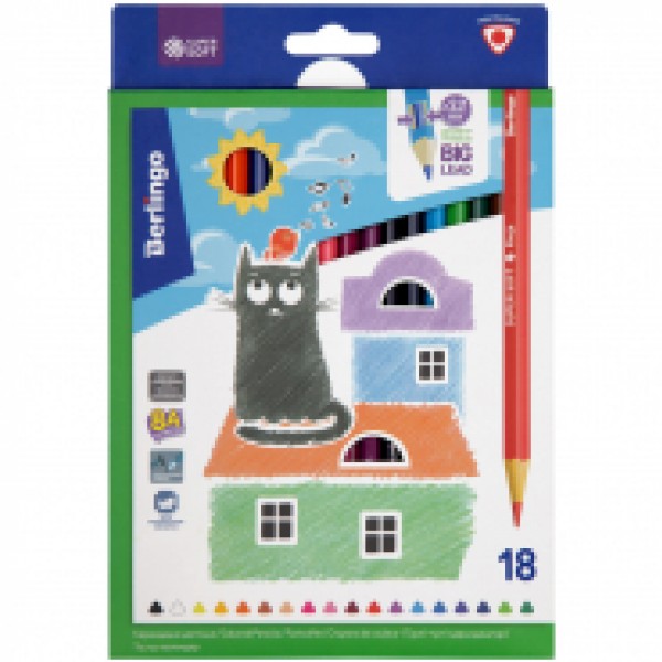 купить Карандаши цветные Berlingo "SuperSoft. Жил-был кот", 18цв., трехгран., заточен., картон, европодвес в Тамбове