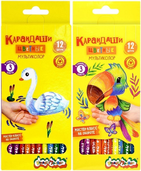 купить Набор многоцветных каранд. Каляка-Маляка МУЛЬТИКОЛОР с многоцветным грифелем 12 цв. трехгран. корп. дерев. карт. уп. принт на корпусе суперм в Тамбове