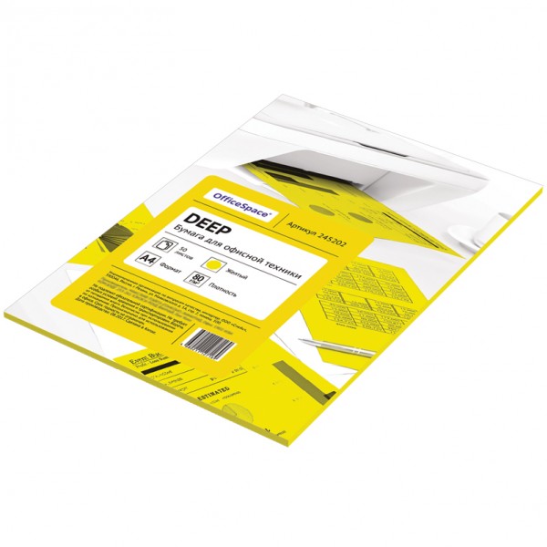 купить Бумага цветная OfficeSpace deep А4, 80г/м2, 50л. (желтый) в Тамбове