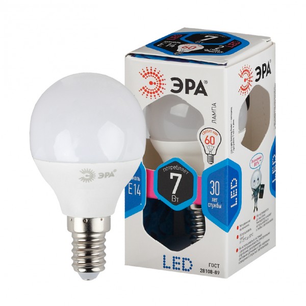 купить Лампа светодиодная Эра LED P45-7W-840-E14, 7Вт, тип G "шар", E14, 4000К, холодный свет в Тамбове