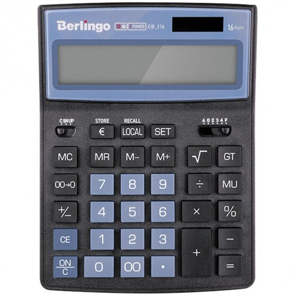 купить Калькулятор настольный Berlingo "City Style", 16 разр., двойное питание, 205*155*28, черный/голубой в Тамбове