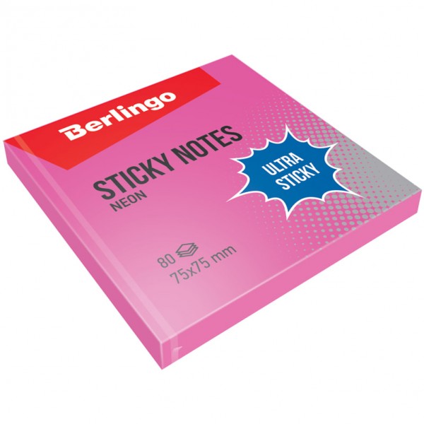 купить Самоклеящийся блок Berlingo "Ultra Sticky", 75*75мм, 80л, розовый неон в Тамбове