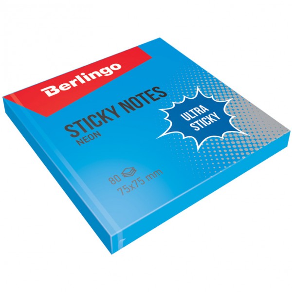 купить Самоклеящийся блок Berlingo "Ultra Sticky", 75*75мм, 80л, синий неон в Тамбове