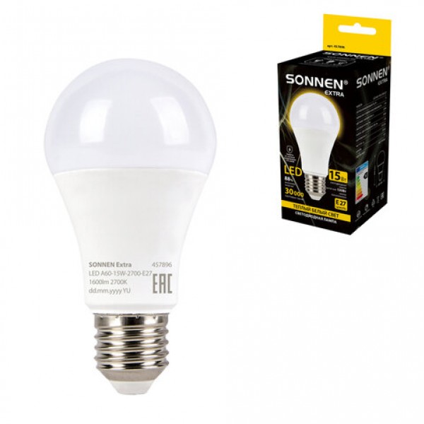 купить Лампа светодиодная SONNEN EXTRA 15 (130) Вт Е27 груша теплый белый LED A60-15W-2700-Е27, 457896 в Тамбове