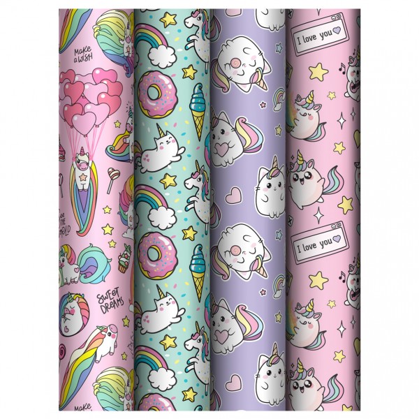 купить Упаковочная бумага глянц. 70*100см, MESHU "Unicorn", 80 г/м2, ассорти, 4 дизайна в Тамбове