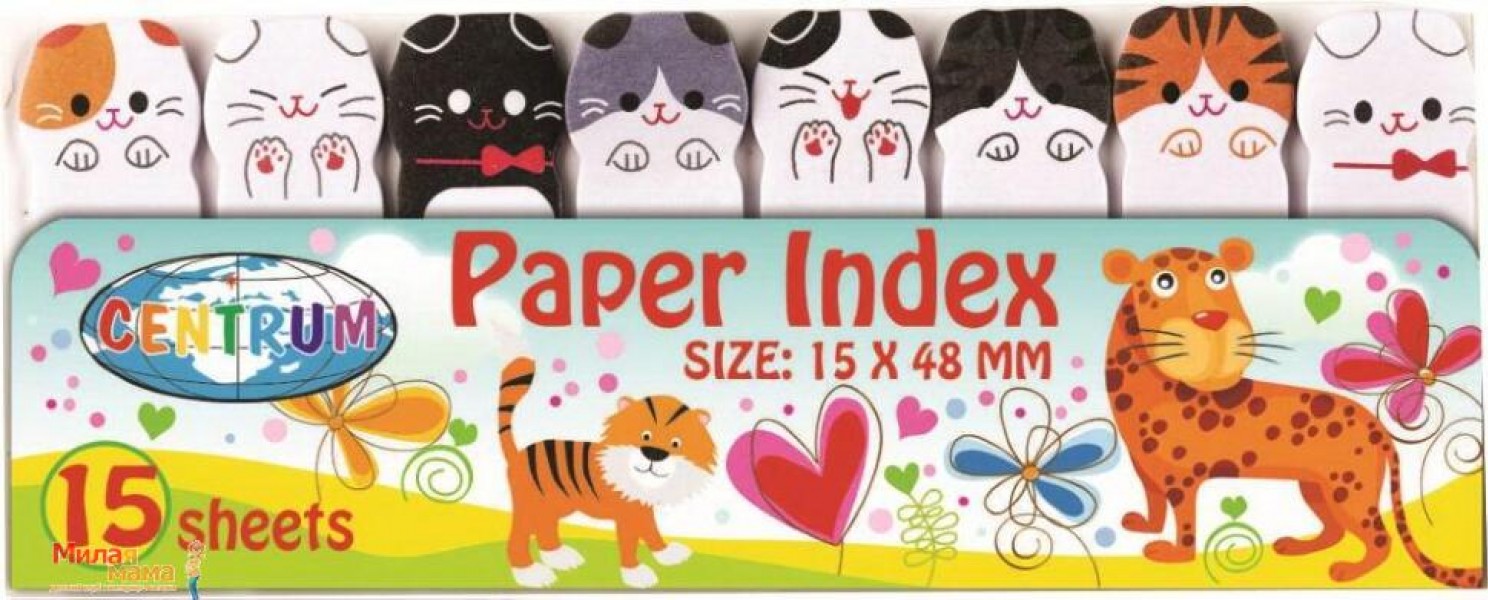 купить Закладки клейкие CENTRUM "Кошки" бумажные, 48х15мм, 8 цветов х 15 листов в Тамбове