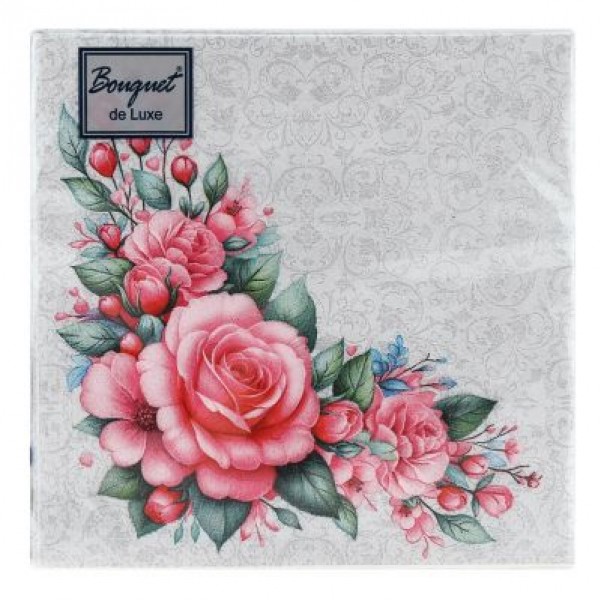 купить Салфетки бум.BOUQUET de LUXE 24х24, 3-сл.. с рис. (25 листов) Дикая роза в Тамбове