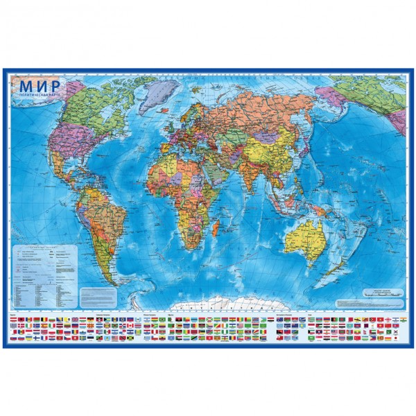 купить Карта "Мир" политическая Globen, 1:15,5млн., 1990*1340мм, интерактивная, с ламинацией, европодвес в Тамбове