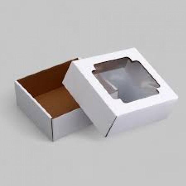 купить Коробка сборная без печати крышка-дно белая с окном 14,5 х 14,5 х 6 см 4138415 в Тамбове