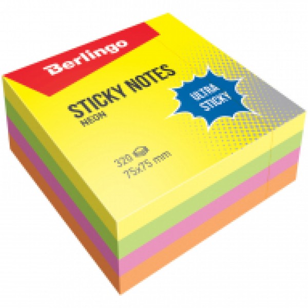 купить Самоклеящийся блок Berlingo "Ultra Sticky", 75*75мм, 320л, 4 неоновых цвета в Тамбове