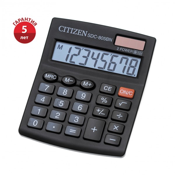 купить Калькулятор настольный Citizen SDC-805BN. 8 разрядов , двойное питание , 102*124*25мм,черный в Тамбове