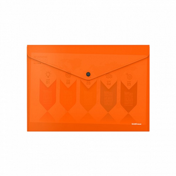 купить Папка-конверт на кнопке пластиковая ErichKrause® Glossy Neon, непрозрачная, A4, оранжевый в Тамбове