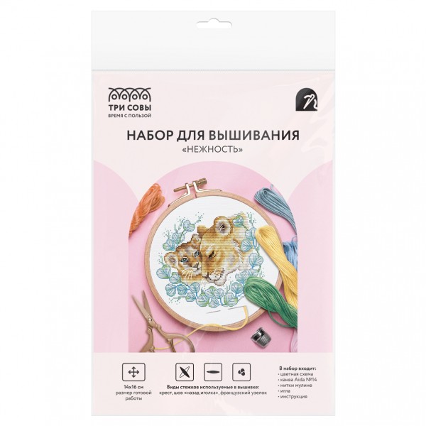 купить Набор для вышивания крестиком ТРИ СОВЫ "Нежность", 14*16см, пакет с европодвесом в Тамбове