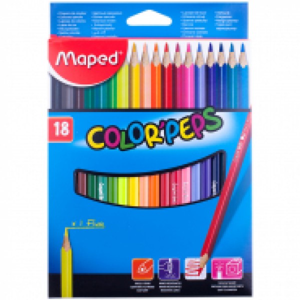 купить Карандаши цветные Maped "Color Peps", 18цв., трехгран., заточен., картон, европодвес в Тамбове