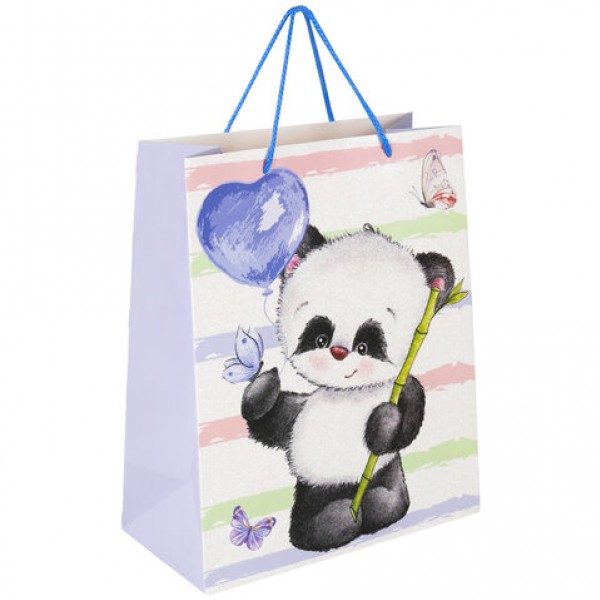 купить Пакет подарочный 26,5x12,7x33см ЗОЛОТАЯ СКАЗКА "Lovely Panda", глиттер, белый с голубым, 608241 в Тамбове