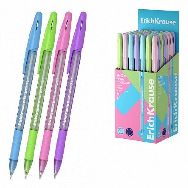 купить Ручка шариковая ErichKrause R-301 Stick&Grip Spring 0.7, цвет чернил синий в Тамбове