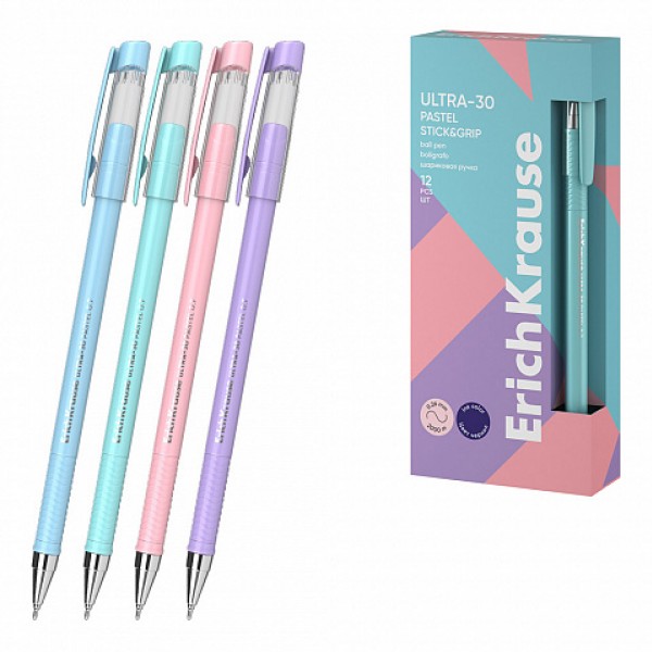 купить Ручка шариковая ErichKrause ULTRA-30 Stick&Grip Pastel 0.7, Super Glide Technology, цвет чернил синий в Тамбове