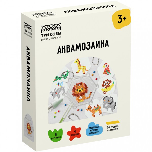 купить Аквамозаика ТРИ СОВЫ "Зоопарк", набор инструментов и аксессуаров, трафареты, картонная коробка 11*14 в Тамбове
