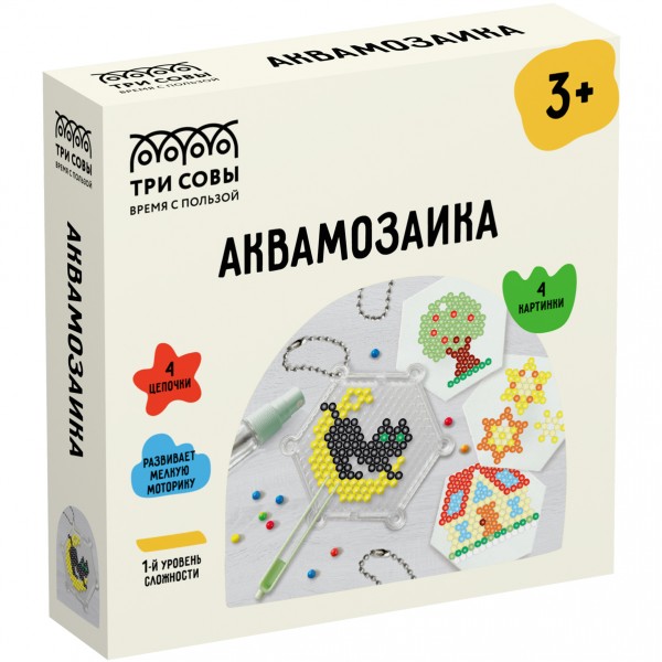 купить Аквамозаика ТРИ СОВЫ "Кошкин дом", набор инструментов, трафареты, картонная коробка 12*12см в Тамбове