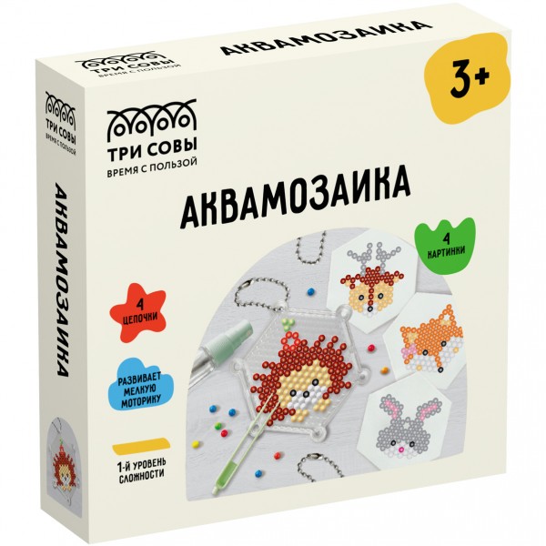 купить Аквамозаика ТРИ СОВЫ "Лесные животные", набор инструментов, трафареты, картонная коробка 12*12см в Тамбове