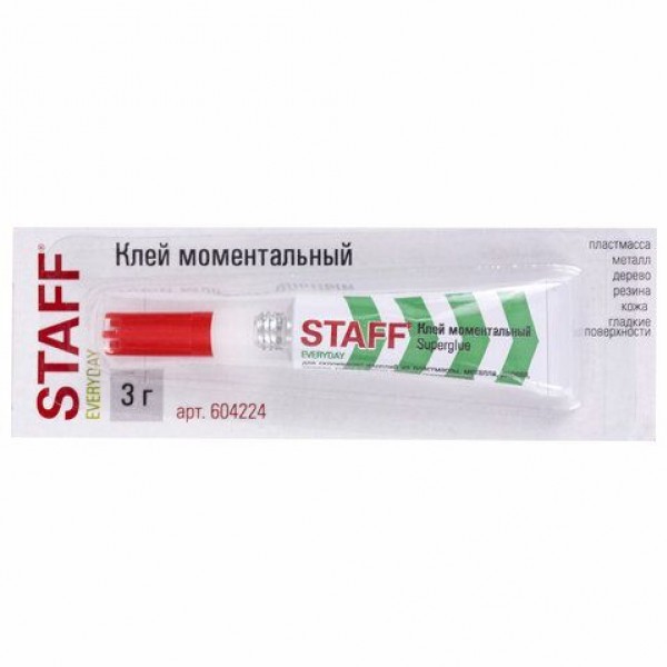 купить Клей моментальный (суперклей) STAFF EVERYDAY, 3 г, ПРОЧНЫЙ, отрывная мультикарта, 604224 в Тамбове