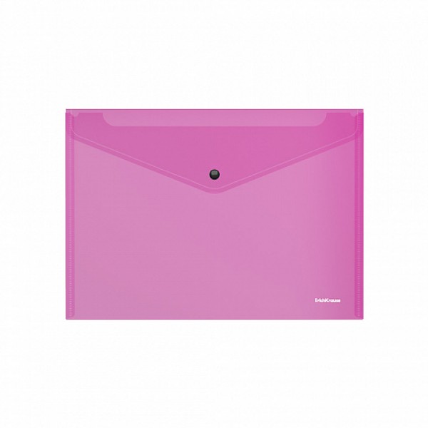 купить Папка-конверт на кнопке пластиковая ErichKrause® Glossy Vivid, полупрозрачная, A4, розовый в Тамбове