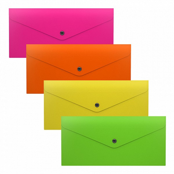 купить Папка-конверт на кнопке пластиковая ErichKrause® Glossy Neon, непрозрачная, Travel, ассорти в Тамбове