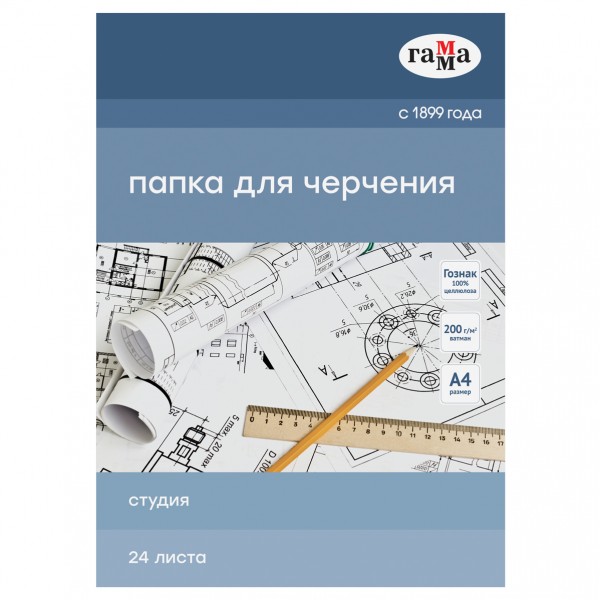 купить Папка для черчения А4, 24л., Гамма "Студия" (бумага Гознак СПб), без рамки, 200г/м2 в Тамбове