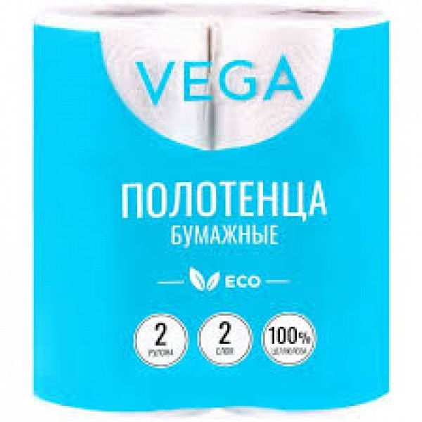 купить Полотенца бумажные в рулонах Vega, 2-слойные, 12м/рул., белые, 2шт. в Тамбове