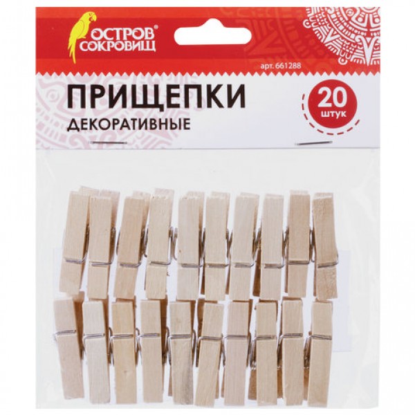 купить Прищепки декоративные КЛАССИКА, 20 штук, 3,5 см, дерево, ОСТРОВ СОКРОВИЩ, 661288 в Тамбове