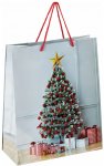 Пакет подарочный новогодний 26x12,7x32,4 см, ЗОЛОТАЯ СКАЗКА "Ель и подарки", ламинированный, 606564